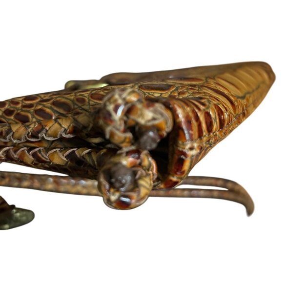 Brahmin Crocodile Embossed Tan Brown Leather Crossbody Bag Double Braided Handle - Picture 7 of 11